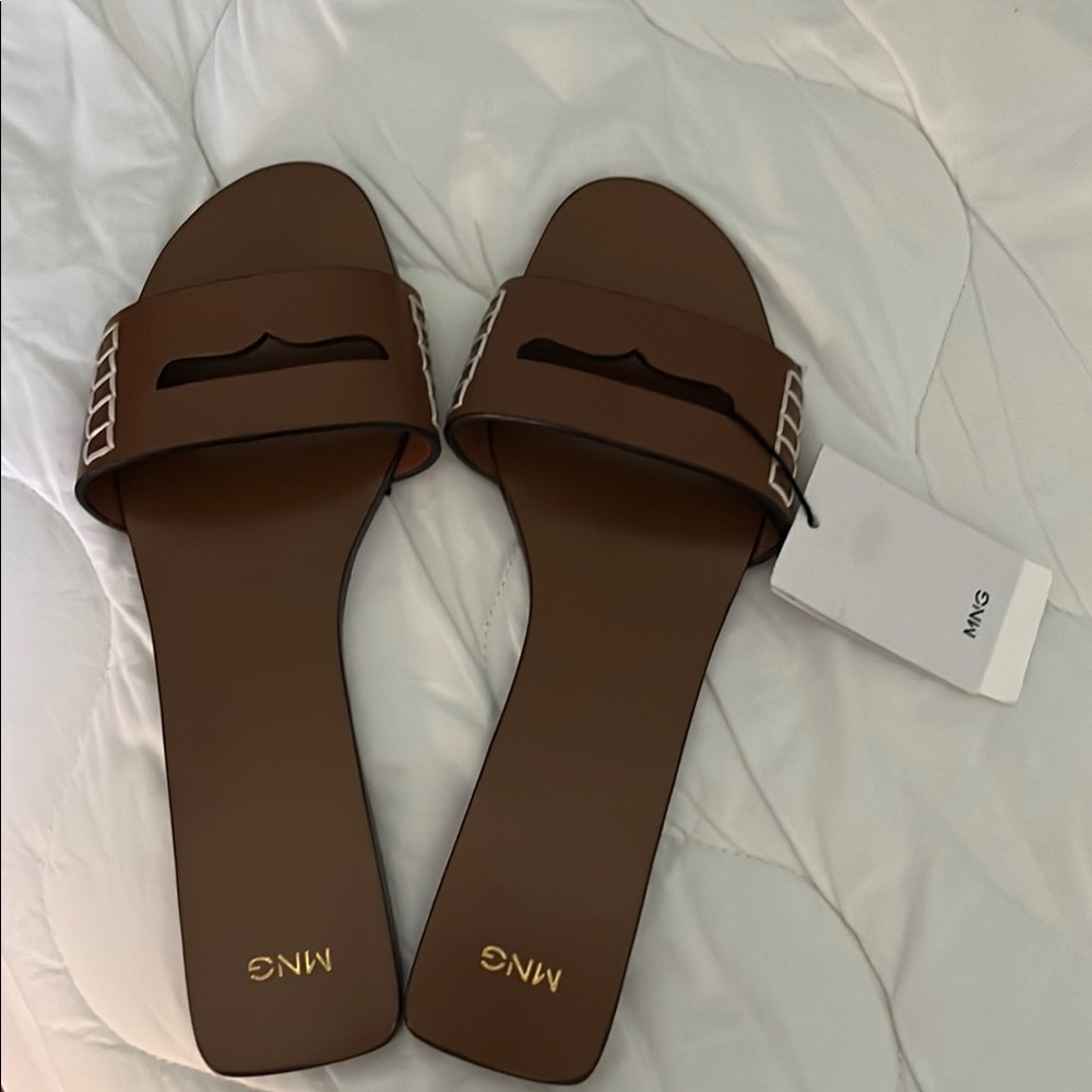 Mango Brown Leather Sandals with Minimalist Design